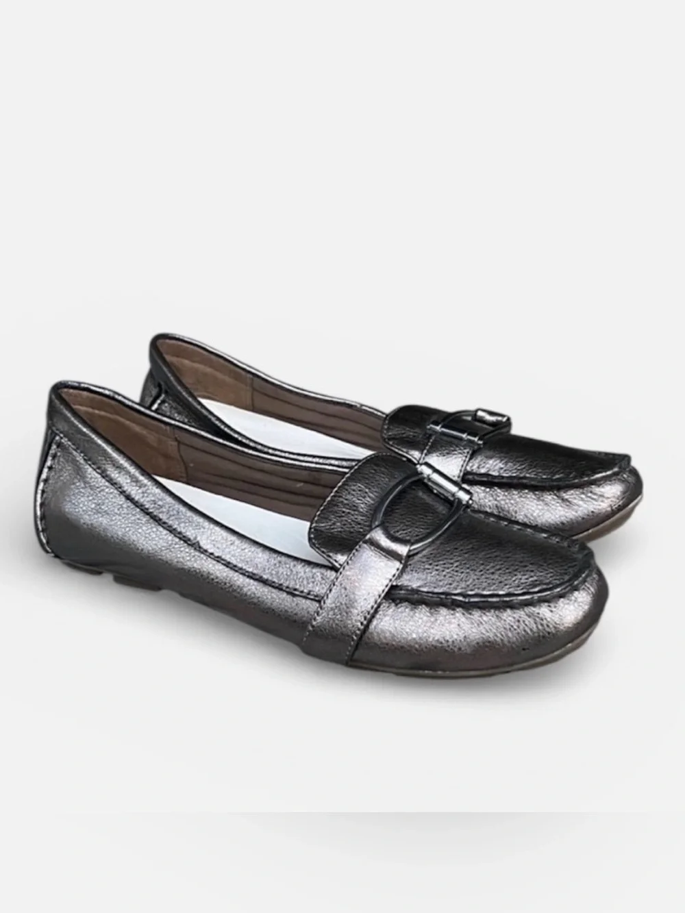Anne Klein “Petra” Iflex Leather Mocc Toe Loafer in Pewter Size 7